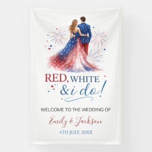Rot Weiß und ich machen Hochzeit Willkommen Banner