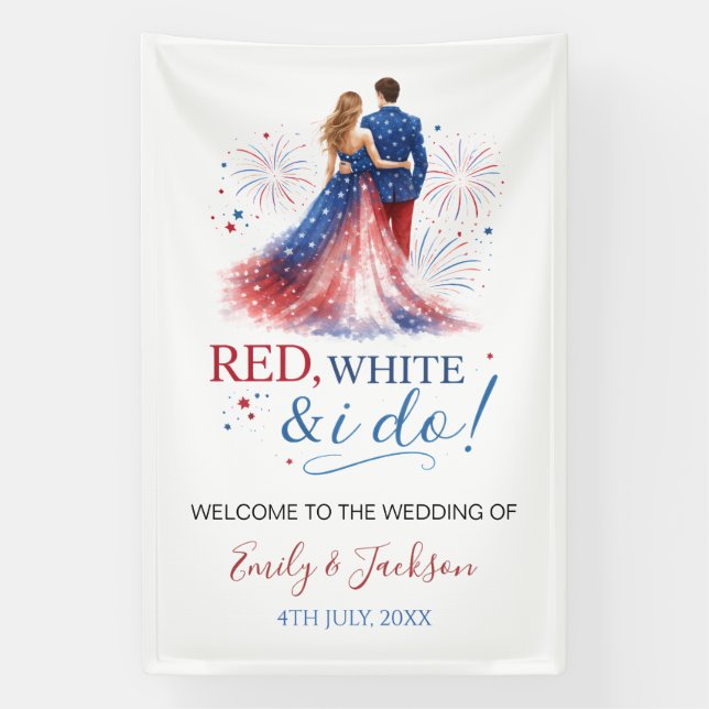 Rot Weiß und ich machen Hochzeit Willkommen Banner (Vertikal)