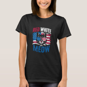 Rot Weiß Und Miau Amerikanische Katze Us Stolz T-Shirt