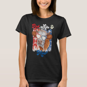 Rot Weiß und Moo Kuh 4. Juli Patriotische USA Fl T-Shirt