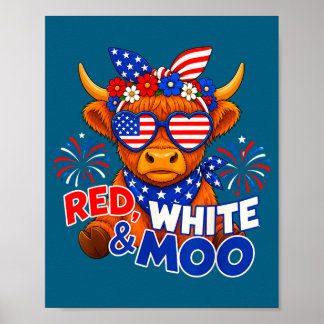 Rot weiß und muuh lustige patriotische Highland-Ku Poster