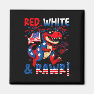 Rot Weiß Und Rawr Dinosaurier T Rex Patriotisch 4. Magnet