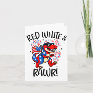 Rot weiß und rawr Funny Dino T-rex Dinosaurus 4. Karte