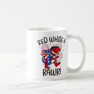 Rot Weiß Und Rawr Lustiger Dino T-Rex Dinosaurus 4 Kaffeetasse