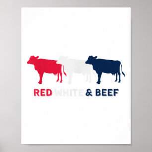 Rot weiß und Rindfleisch 4. Juli Rind Kuh amerikan Poster
