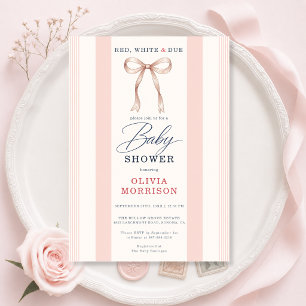 Rot Weiß und Rosa Schleifen Mädchen Baby Shower Einladung