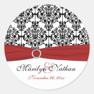Rot, weiß und schwarz Damask 1,5", rund Sticker