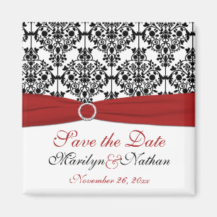 Rot, Weiß und Schwarz Damask Hochzeitsmagnet Magnet