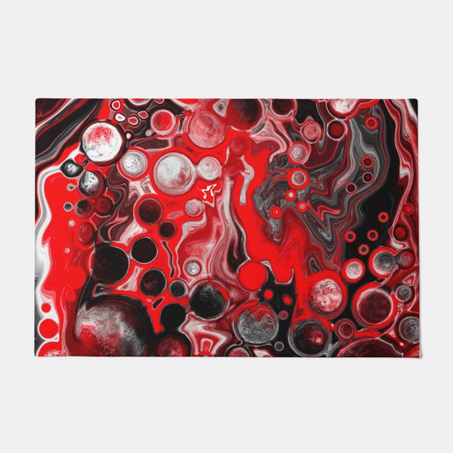 Rot, Weiß und Schwarz Farbblende Kunst Fußmatte (Vorderseite)