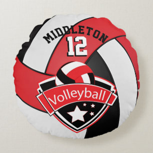 Rot, Weiß und Schwarz Personalisieren von Volleyb Rundes Kissen