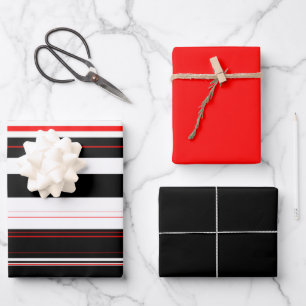 Rot, weiß und schwarz Streifen Geschenkpapier Set