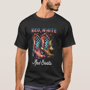 Rot Weiß Und Stiefel Kokette Cowgirl Süße 4. Juli T-Shirt