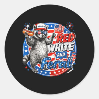 Rot Weiß Und Verwildert USA Patriotischer Waschbär Runder Aufkleber