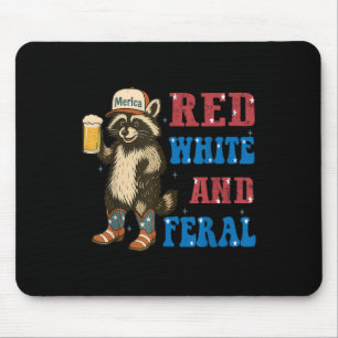 Rot Weiß Und Verwilderter Lustiger Waschbär-Bier 4 Mousepad