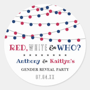 Rot, Weiß und Wer? 4. Juli Party über geschlechtss Runder Aufkleber
