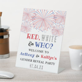 Rot, Weiß und Wer? 4. Juli Party über geschlechtss Sockelschild