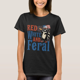 Rot Weiß Und Wild Lustiger Waschbär Amerika Vierte T-Shirt