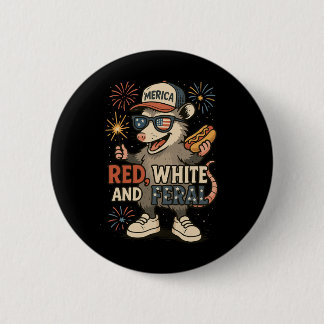 Rot Weiß Und Wilde Feuerwerk Opossum 4. Juli Button