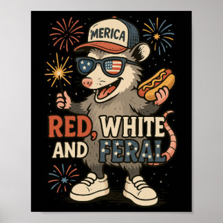 Rot Weiß Und Wilde Feuerwerk Opossum 4. Juli Poster