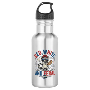 Rot Weiß und Wildes Patriotisches Waschbär-Shirt_1 Edelstahlflasche