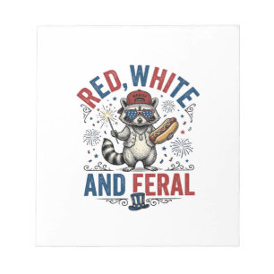Rot Weiß und Wildes Patriotisches Waschbär-Shirt_1 Notizblock