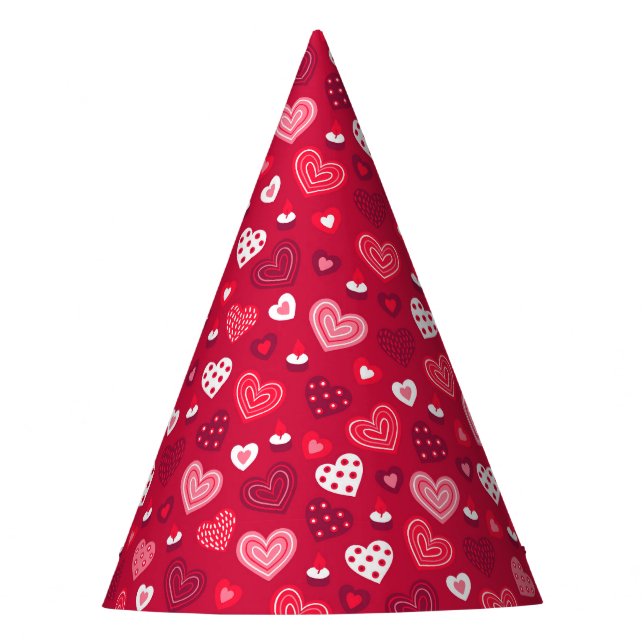 Rot-Weiß-Valentiner Herzmuster Partyhütchen (Vorderseite)
