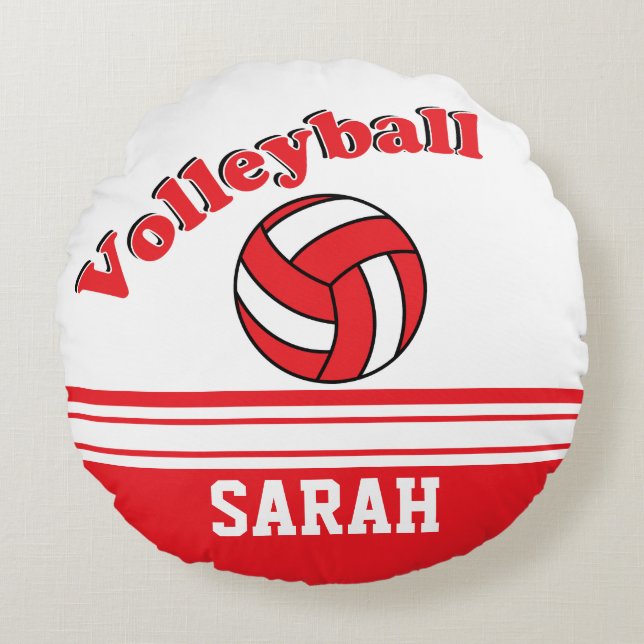 Rot-Weiß-Volleyball | DIY Name Rundes Kissen (Vorderseite)