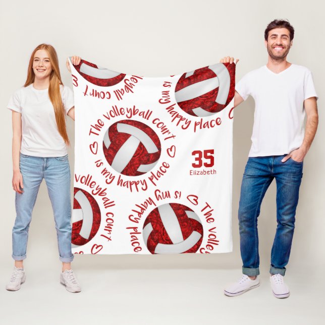 Rot-Weiß-Volleyball-Happy Place Typografie Fleecedecke (Beispiel)