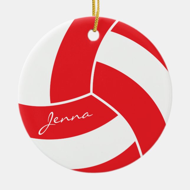 Rot-Weiß-Volleyball Keramik Ornament (Vorne)