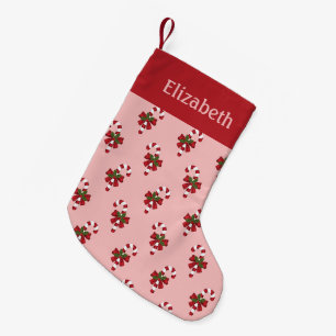 Rot-Weiß-Weihnachts-Zuckerstangen-Muster auf Rosa Kleiner Weihnachtsstrumpf