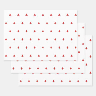 Rot/Weiß Weihnachtsbaum Einfaches Symbol Muster Geschenkpapier Set