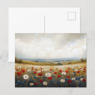 Rot-Weiß-Wildblumen und Blau Postkarte