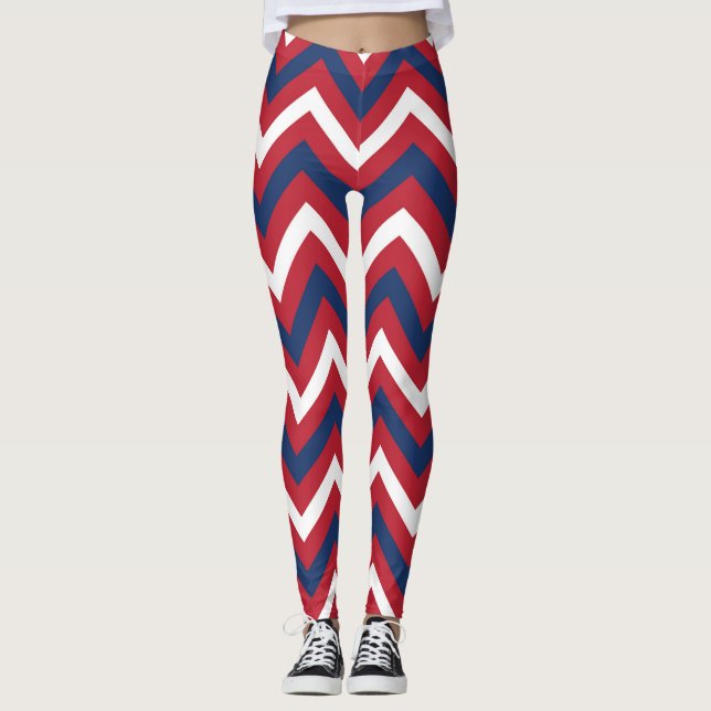 Rot, Weiß Zickzack Leggings (Vorderseite)
