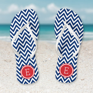 Rot-Weiß-Zickzack Monogramm Flip Flops