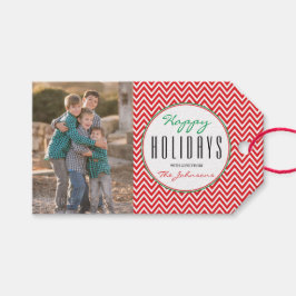 Rot-Weiß-Zickzack Personalisiertes Weihnachts-Foto Geschenkanhänger