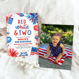 Rot, Weiß & Zwei 4. Juli 2. Foto Geburtstagsparty Einladung