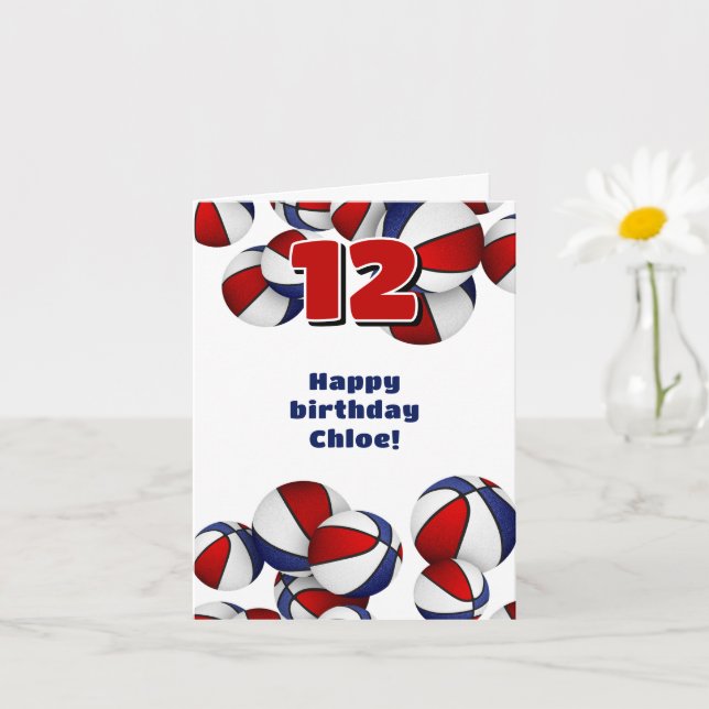 Rot-weiße Basketball Mädchen Geburtstag Karte (Kleine Pflanze)