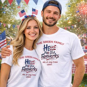Rot Weiße Blaue Feuerwerk 4. Juli Familie Crew  T-Shirt