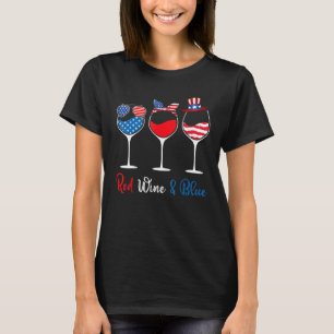 Rot Weiße Blaue Weingläser 4. Juli USA T-Shirt