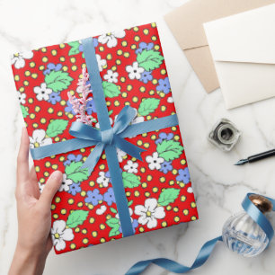 Rot-Weiße-Blüten-Blumenverpackungspapier  Geschenkpapier