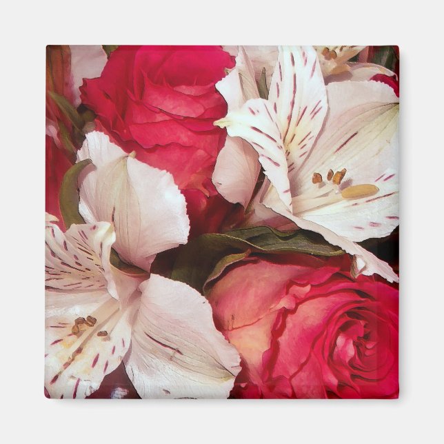 Rot-weiße Blütenglücklichkeit Magnet (Vorne)