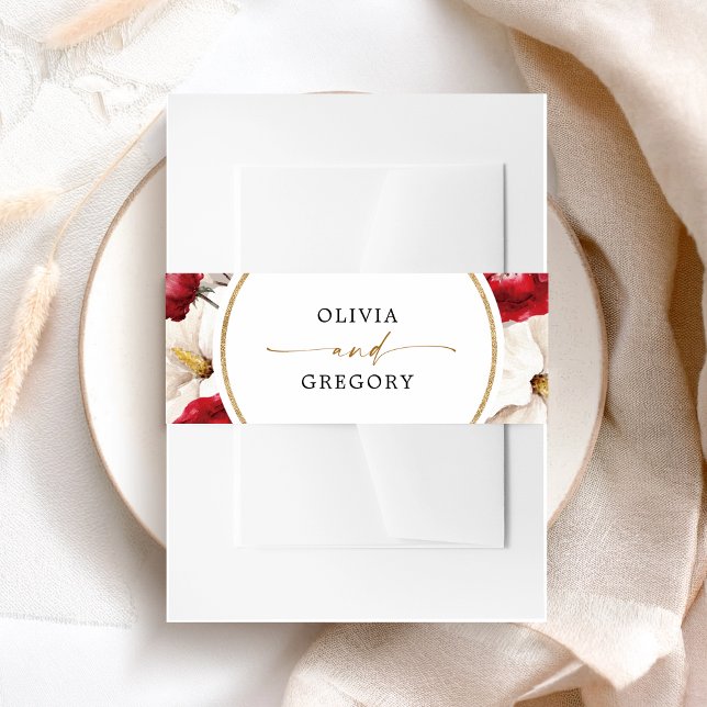 Rot-weiße Blütenhochzeit Einladungsbanderole (Von Creator hochgeladen)