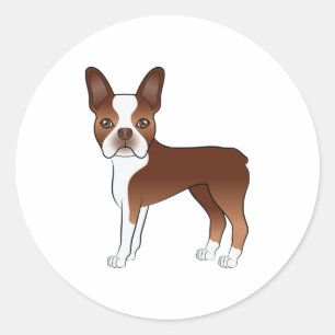 Rot-weiße Boston-Terrier-Hund-Illustration Runder Aufkleber