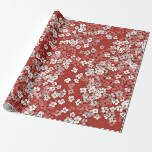 Rot Weiße Ditsy-Blumen Pastell Boho 70er Vintage Geschenkpapier