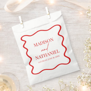 Rot Weiße Elegante Wellenförmige Umrandung Hochzei Geschenktütchen