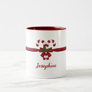 Rot-Weiße Festliche Zuckerstangen-Bogen und Name Zweifarbige Tasse