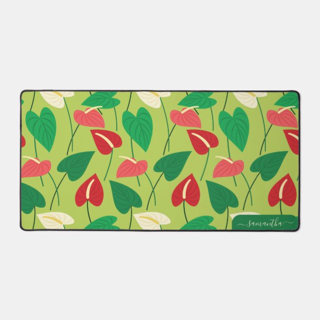 Rot-weiße Flamingo-Blume Schreibtischunterlage (Vorderseite)