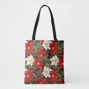 Rot Weiße Grüne Weihnachtsstern-Blumen Muster Tasche