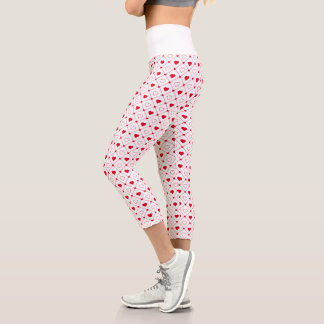 Rot-Weiße-Herz-Valentinstag-Leggings Capri Leggings