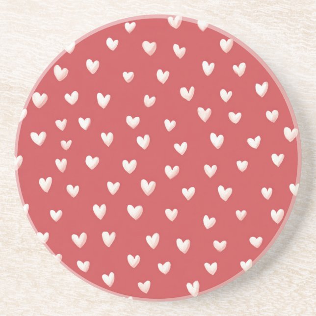 Rot Weiße Herzen Valentinstag Getränkeuntersetzer (Vorne)